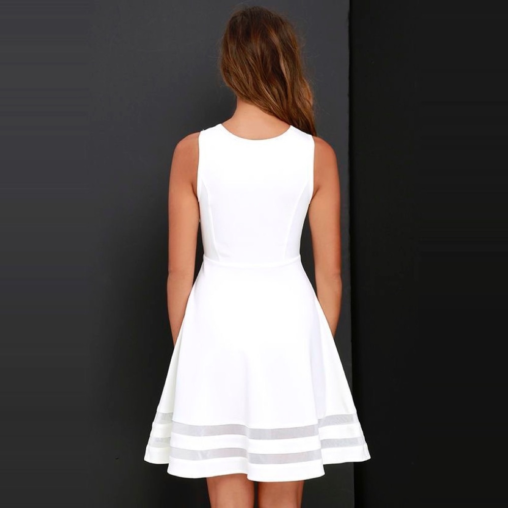 Sheer Mesh Stripes Fit and Flare Skater Dress White - Picture 2 of 11